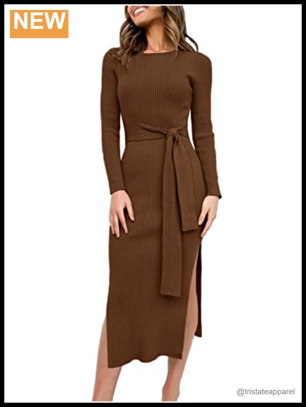 Womens Long Sleeve Bodycon Midi Sweater Dress Ribbed Knit Fall